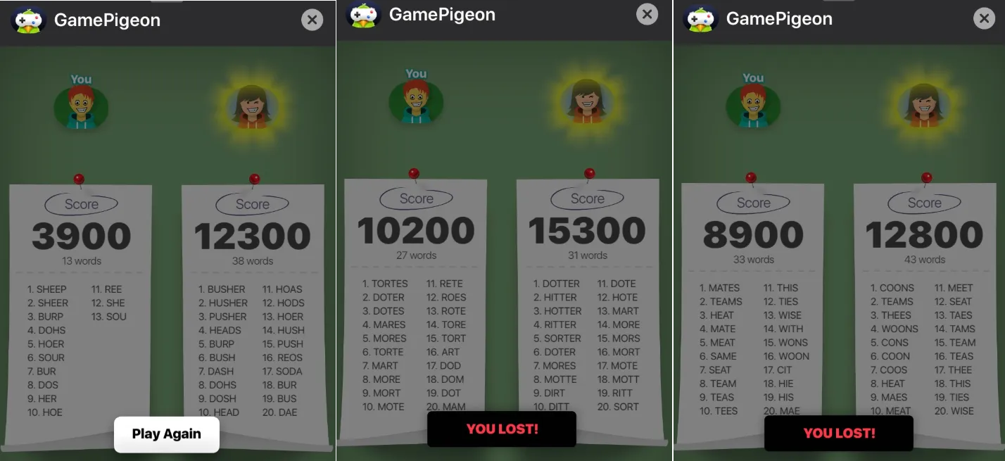 Wordhunt Losses